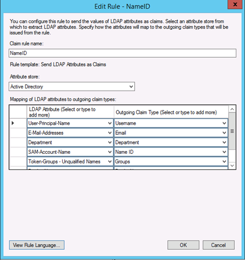 Edit Active Directory claims rule capture